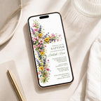 a smartphone displaying a colorful floral invitation for a Baptism of Delilah Rose.