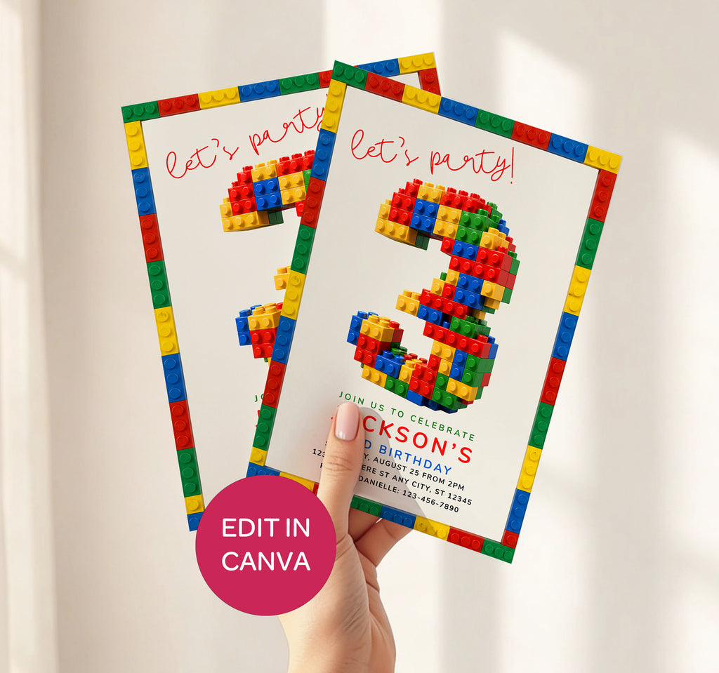Lego 3 Birthday Invitation