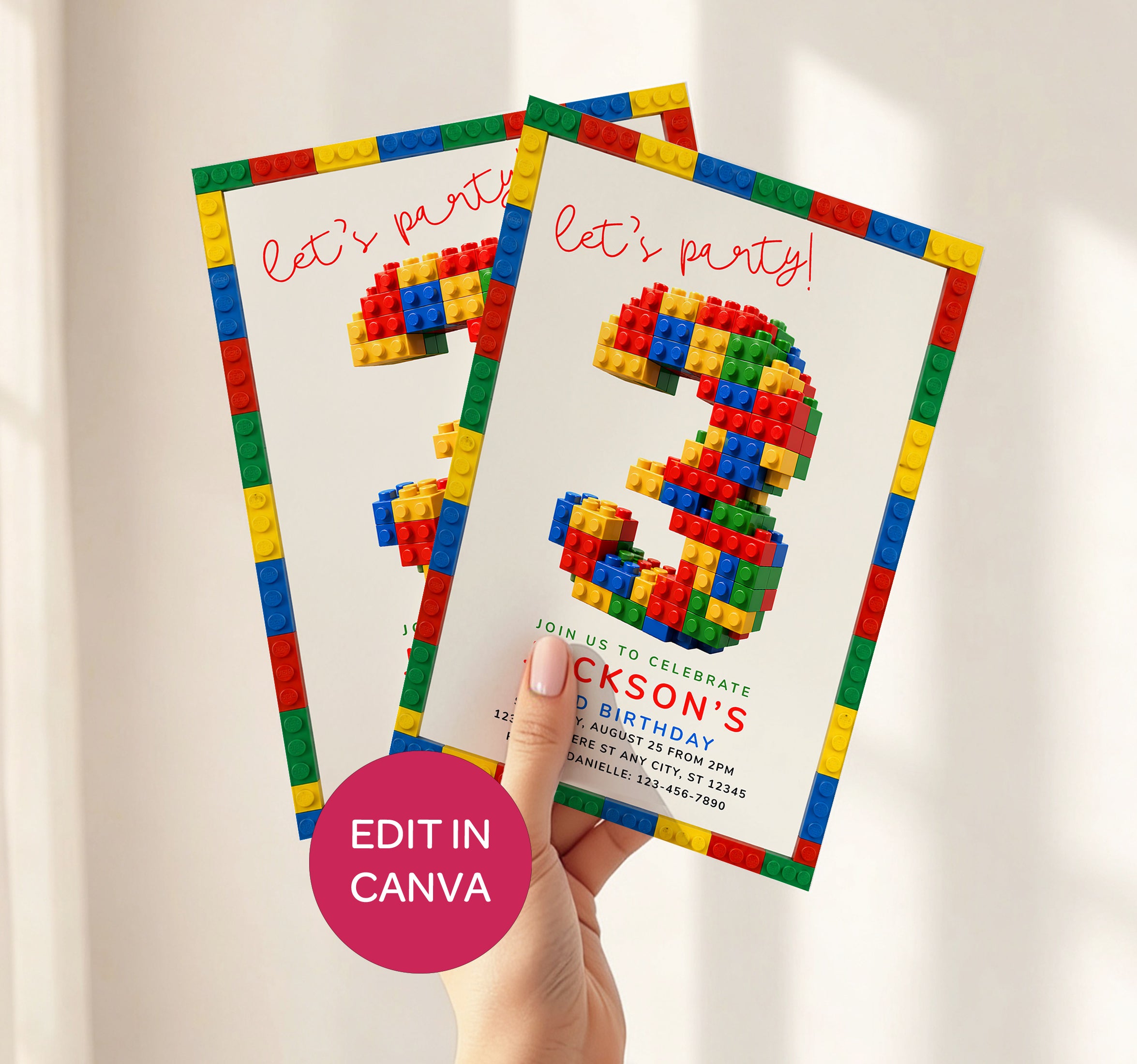 Lego 3 Birthday Invitation