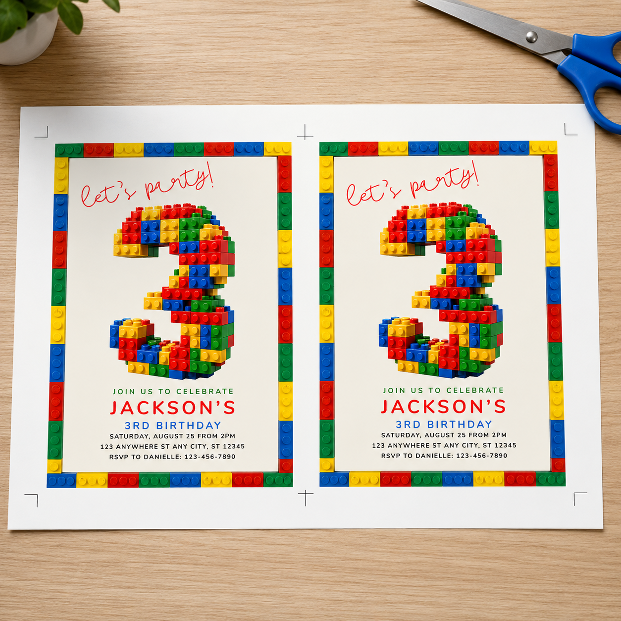 Lego 3 Birthday Invitation