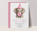 Baby Elephant Blowing Bubbles - Pink Kids Party Animals Invitation