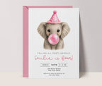 Baby Elephant Blowing Bubbles - Pink Kids Party Animals Invitation