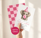 Baby Elephant Blowing Bubbles - Pink Kids Party Animals Invitation