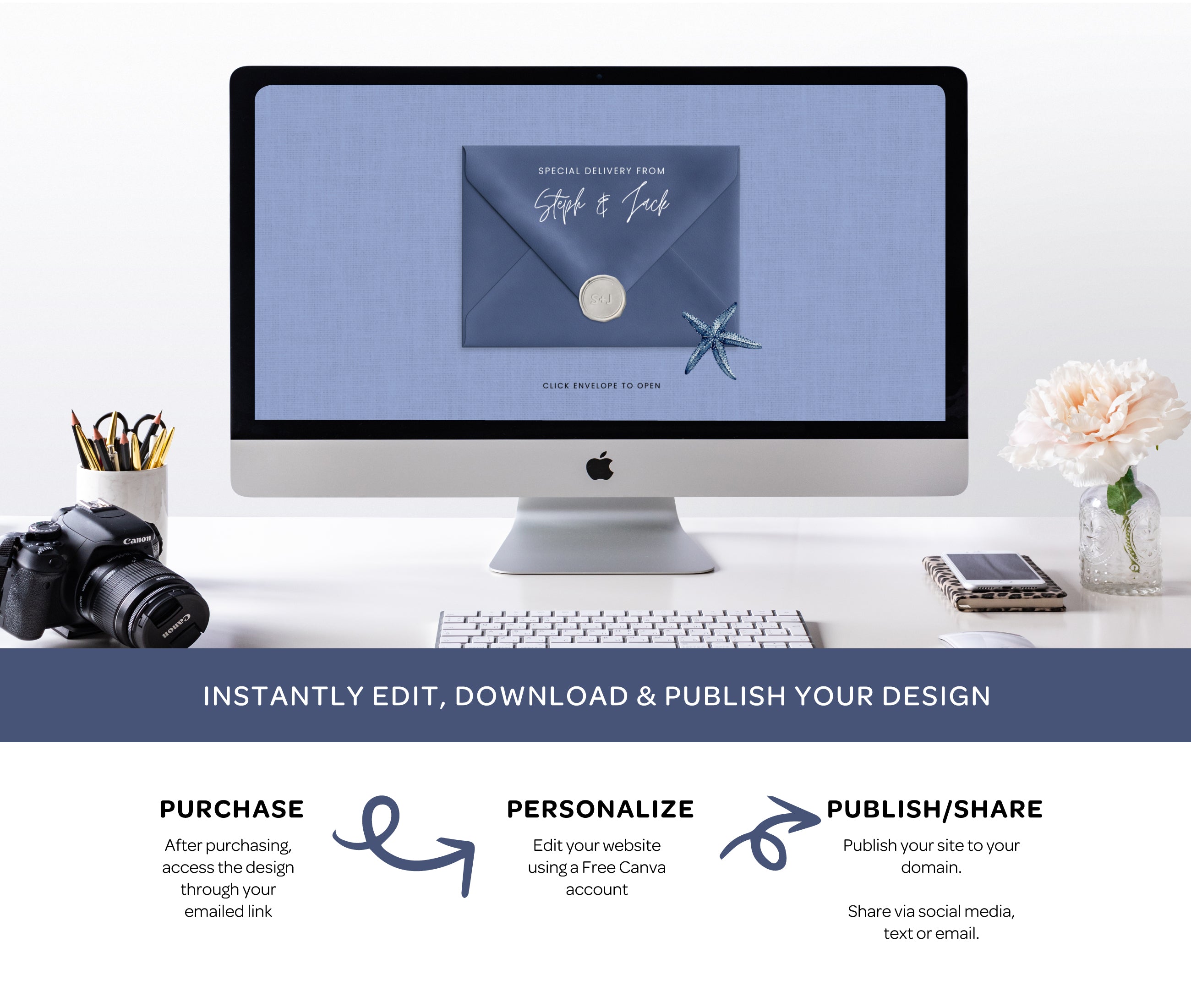 Modern Blue Beach Wedding Website with RSVP