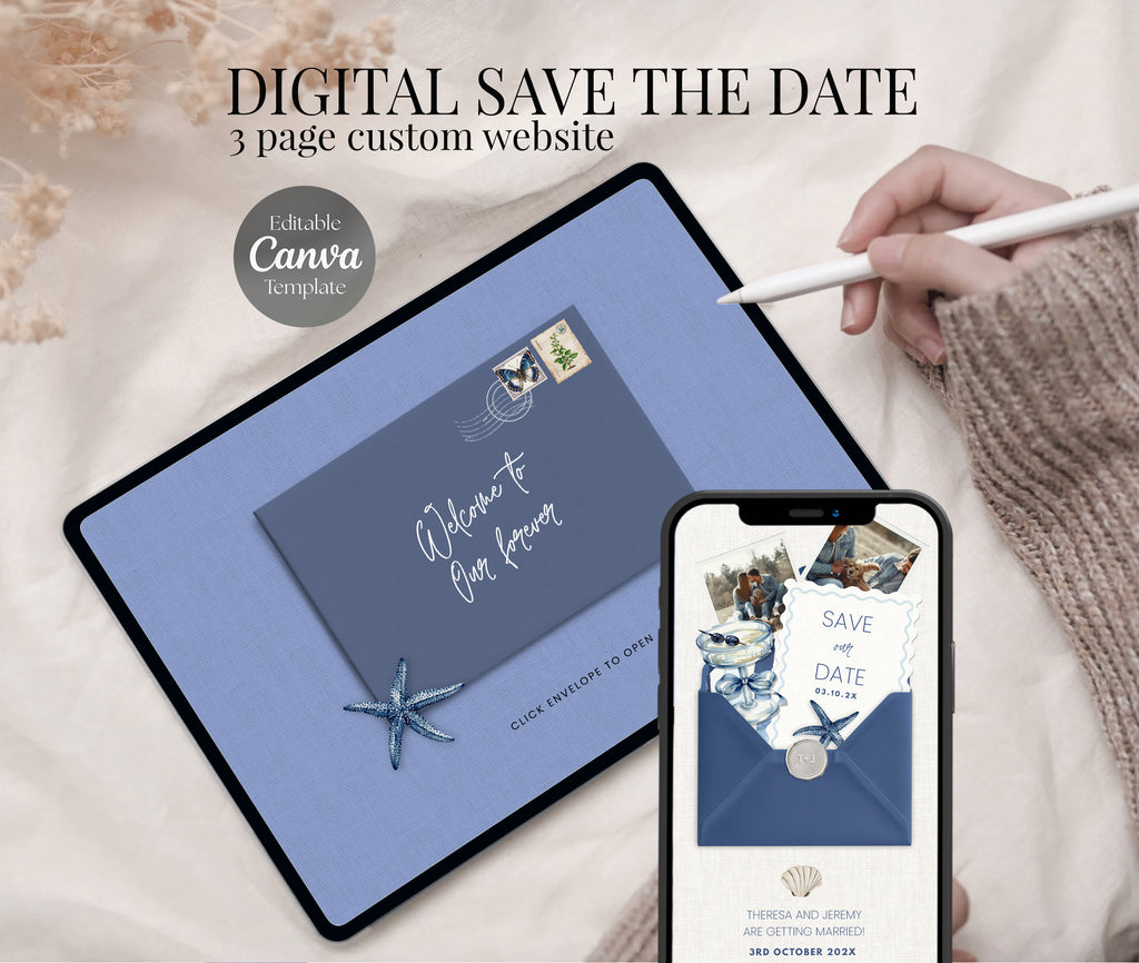 Modern Blue Beach Save the Date Website