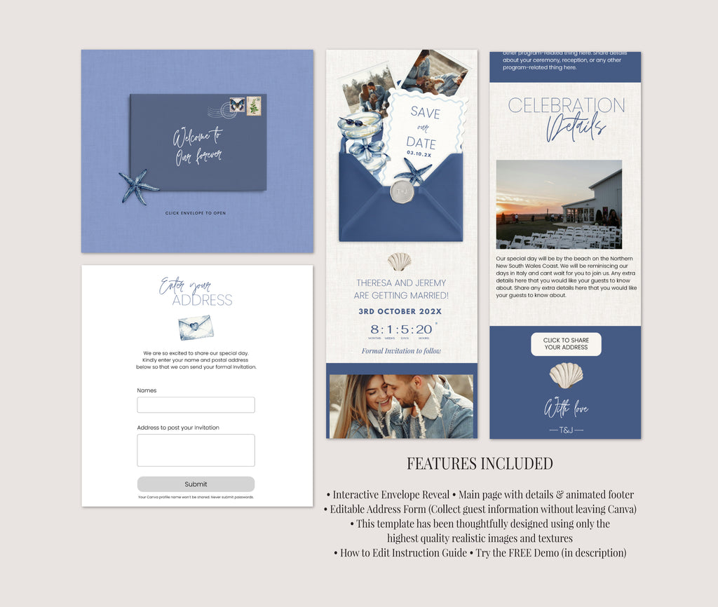 Modern Blue Beach Save the Date Website