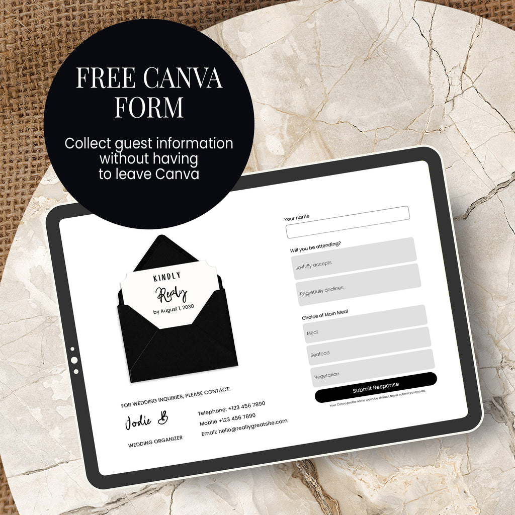 Whimsical Wedding Website with RSVP + Countdown Timer: Black and White