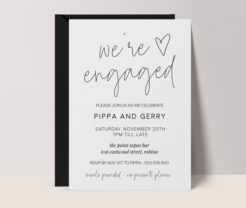 Minimalist Engagement Invitations - We're Engaged Heart