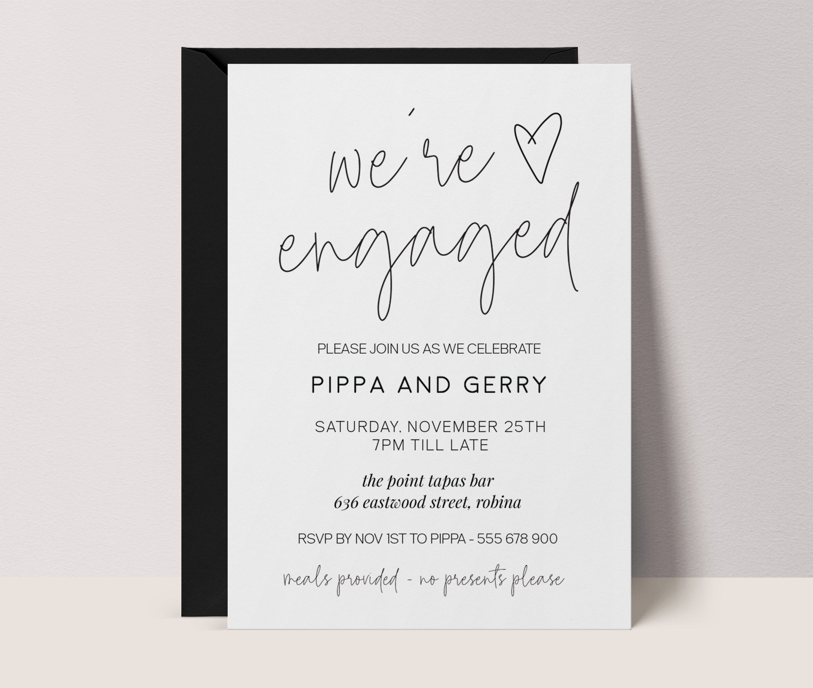 Minimalist Engagement Invitations - We're Engaged Heart