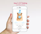 Capybara Birthday Invitations: Capy Blowing Bubbles - Blue