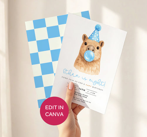 Capybara Birthday Invitations: Capy Blowing Bubbles - Blue