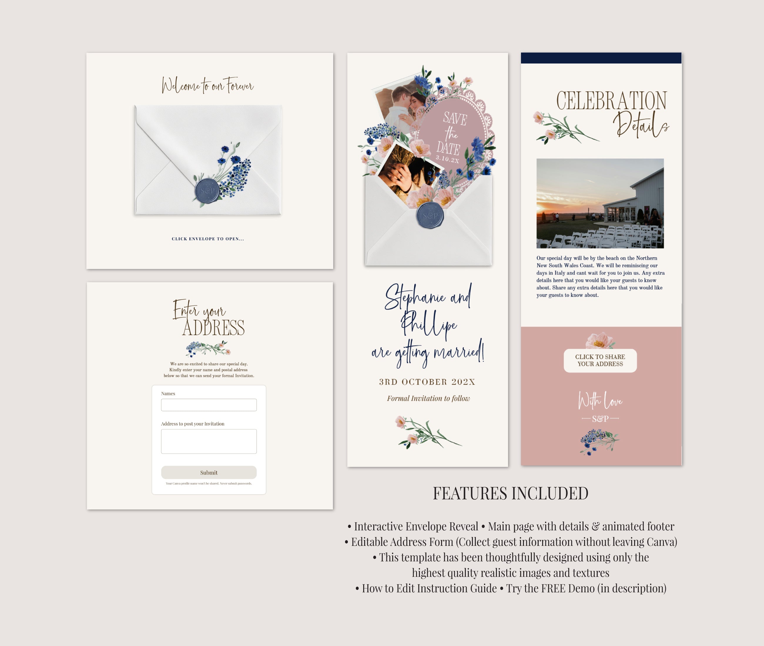 Blue Floral Digital Save the Date