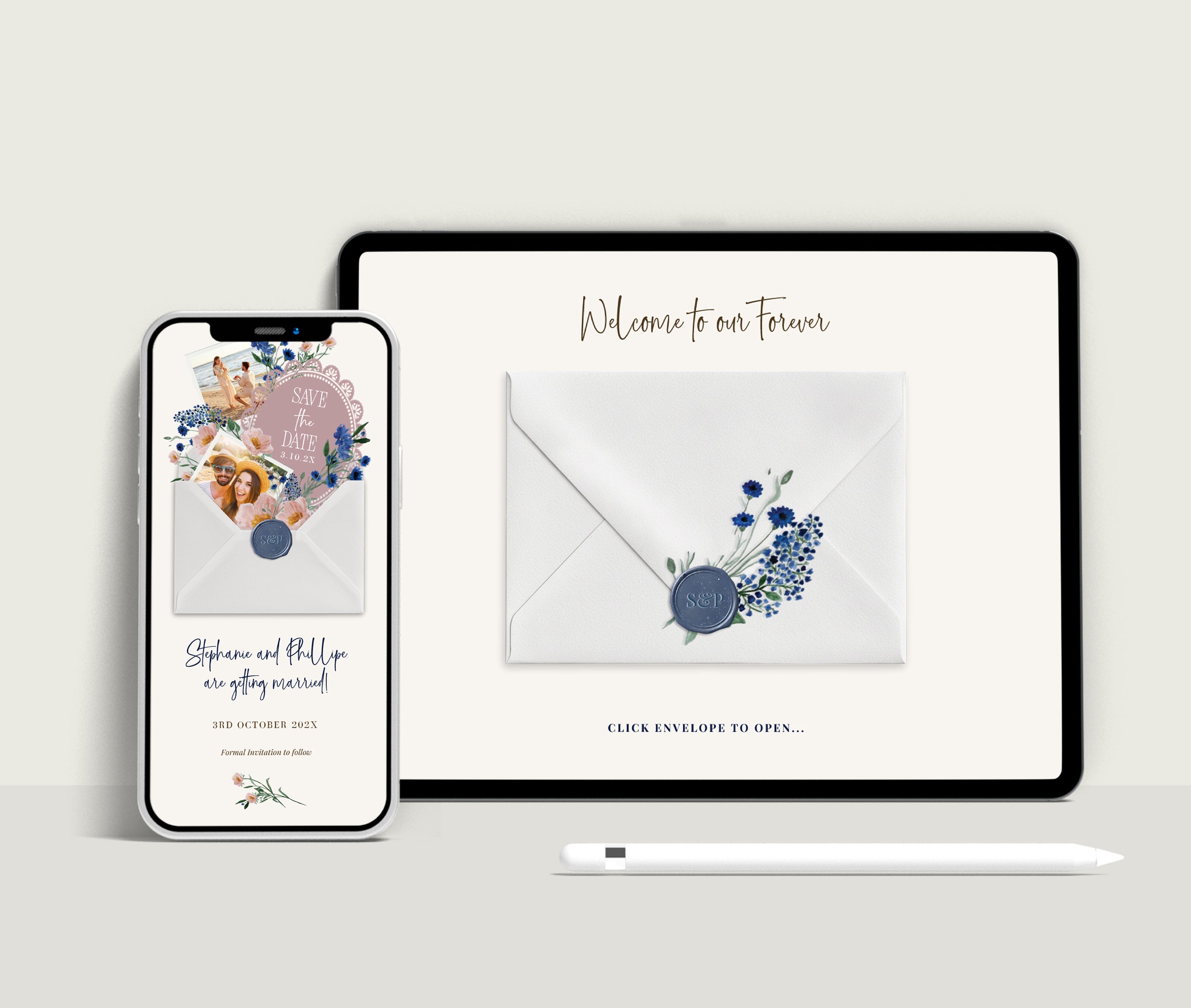 Blue Floral Digital Save the Date