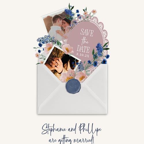 Blue Floral Digital Save the Date