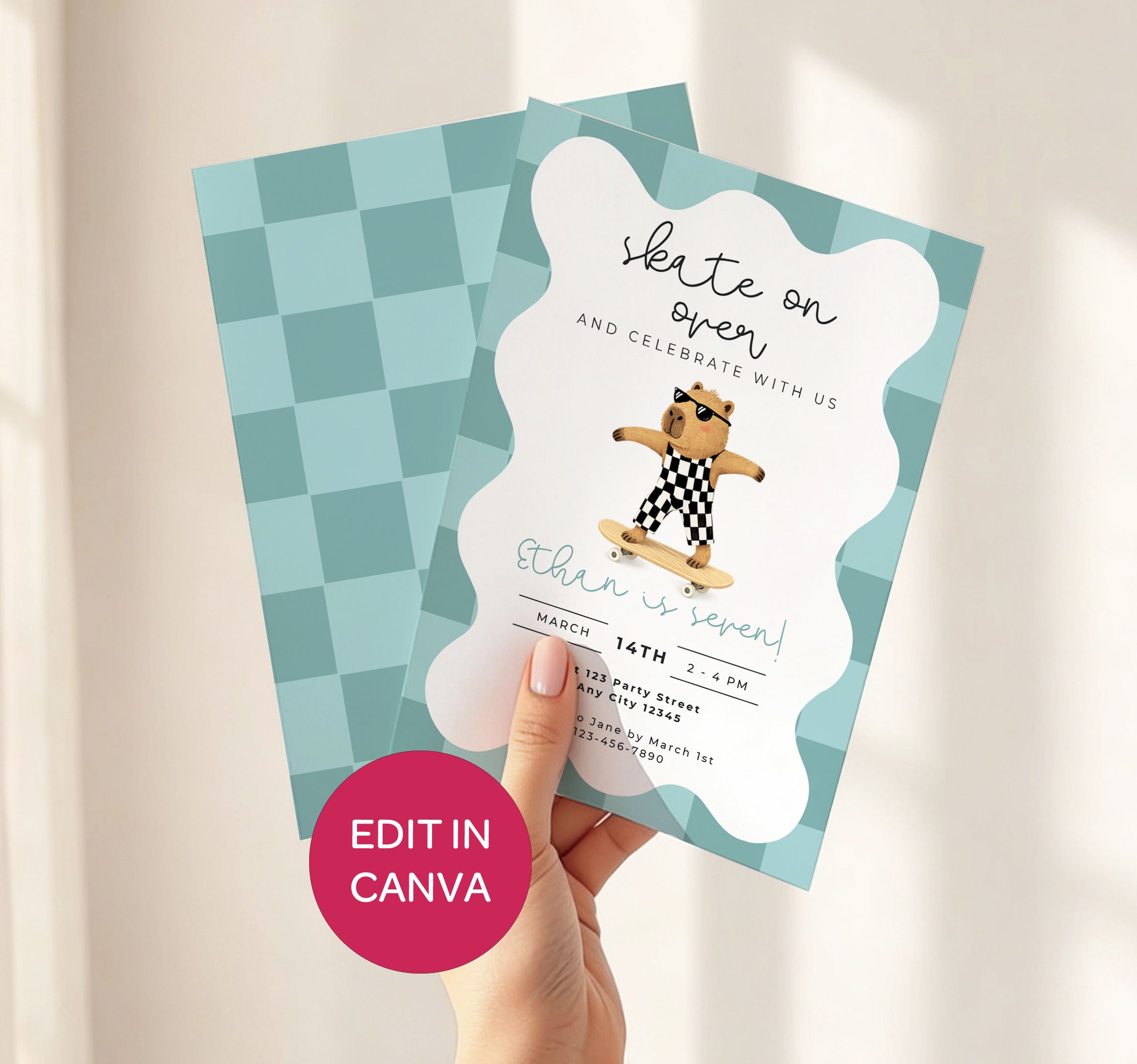 Capybara Skateboarding Invitation - Boys Retro
