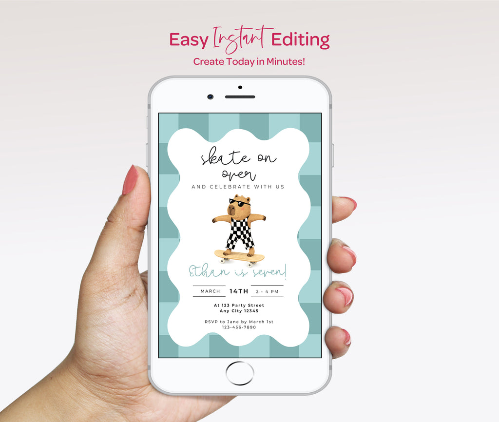 Capybara Skateboarding Invitation - Boys Retro