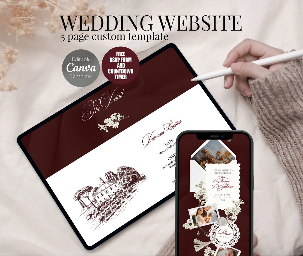 Wedding Website with RSVP - Burgundy