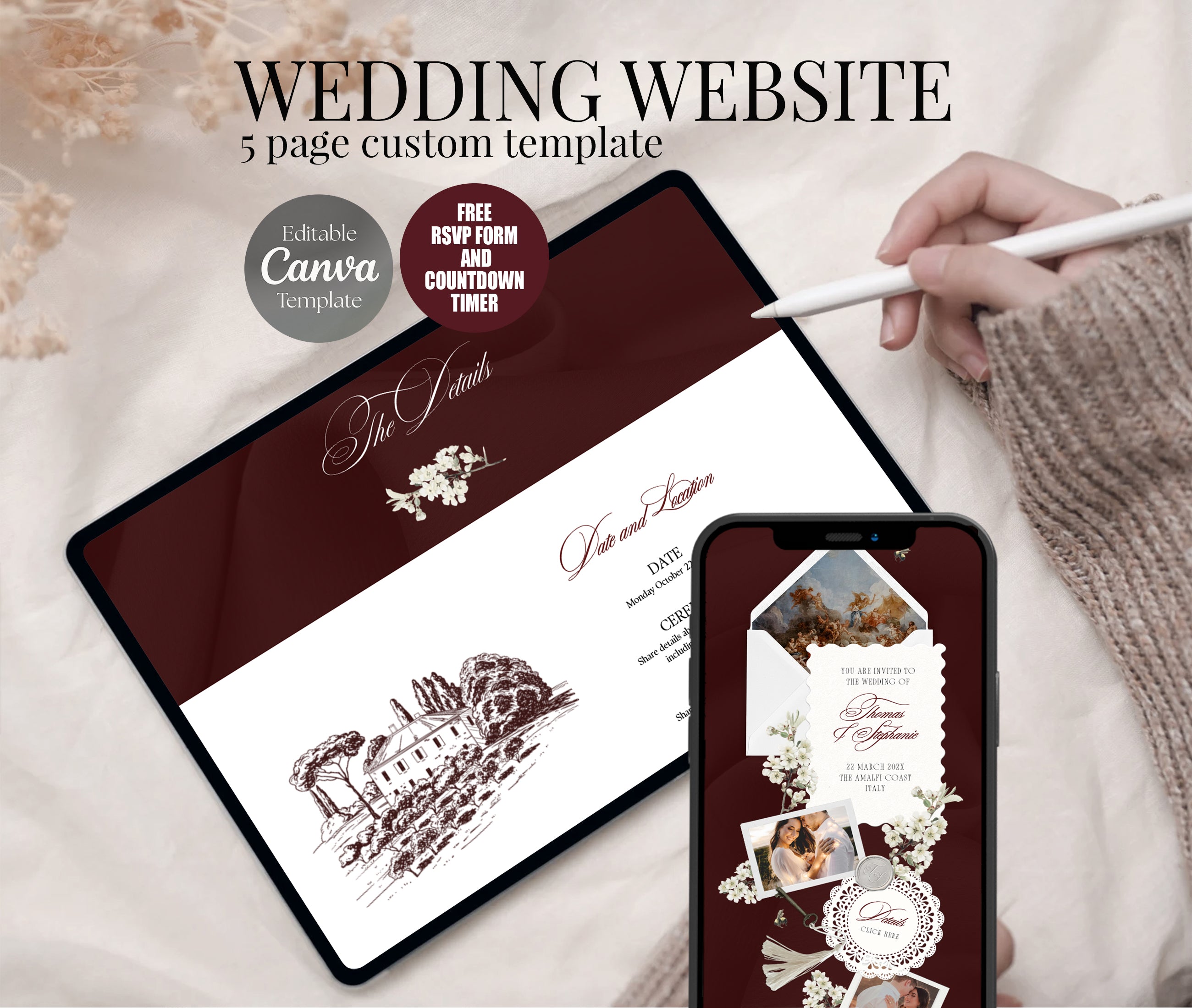 Wedding Website with RSVP - Burgundy