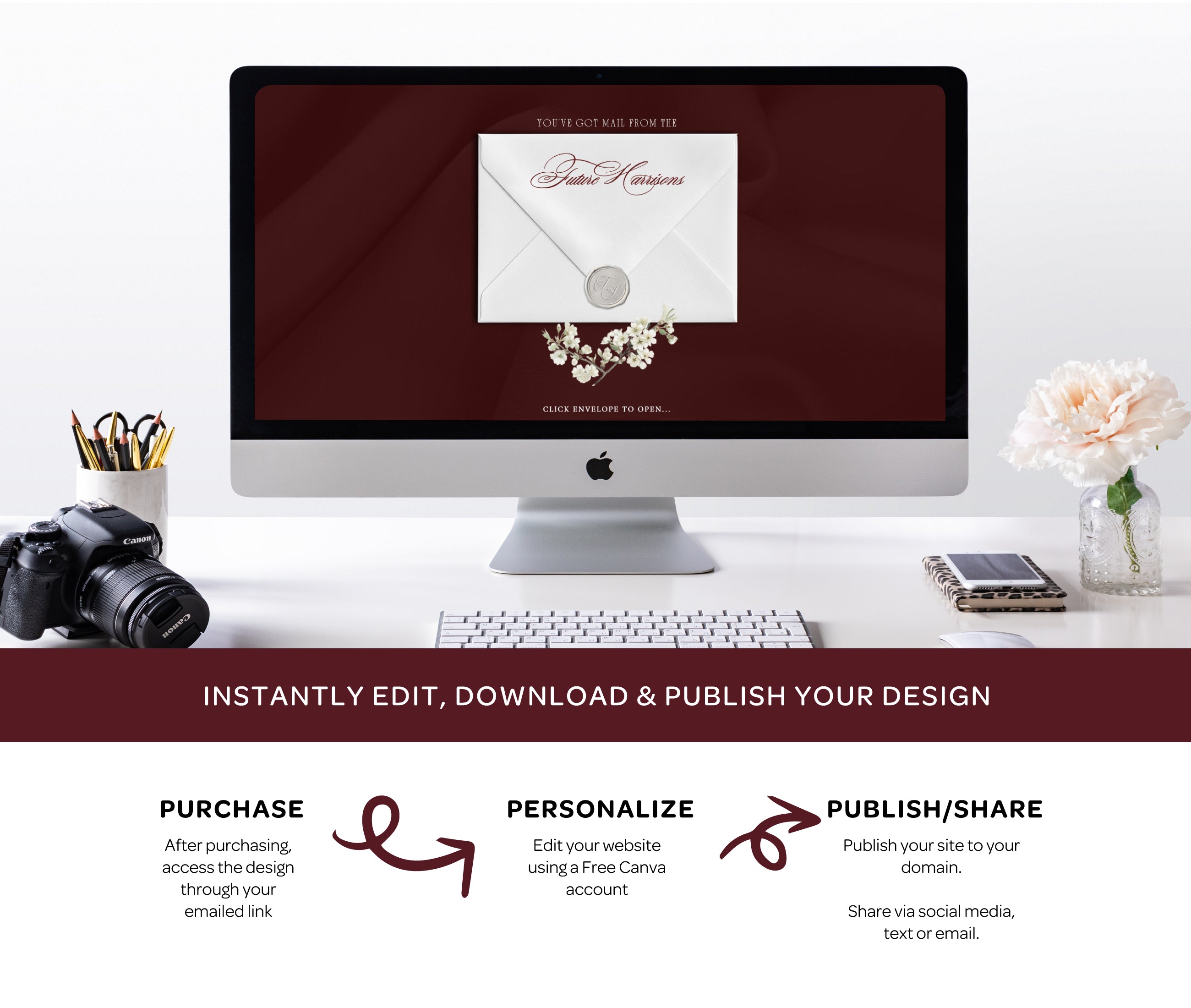 Wedding Website with RSVP - Burgundy