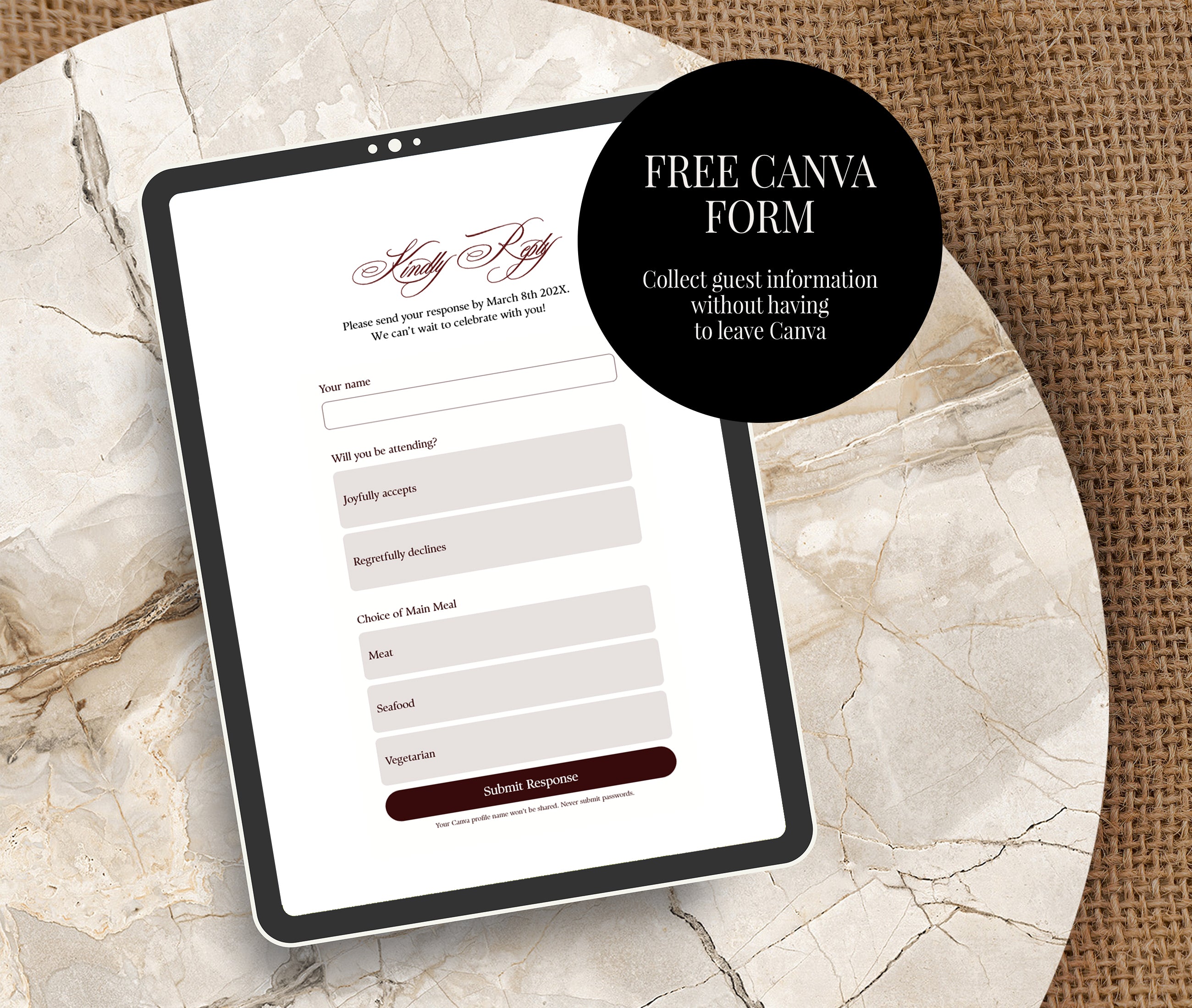 Wedding Website with RSVP - Burgundy