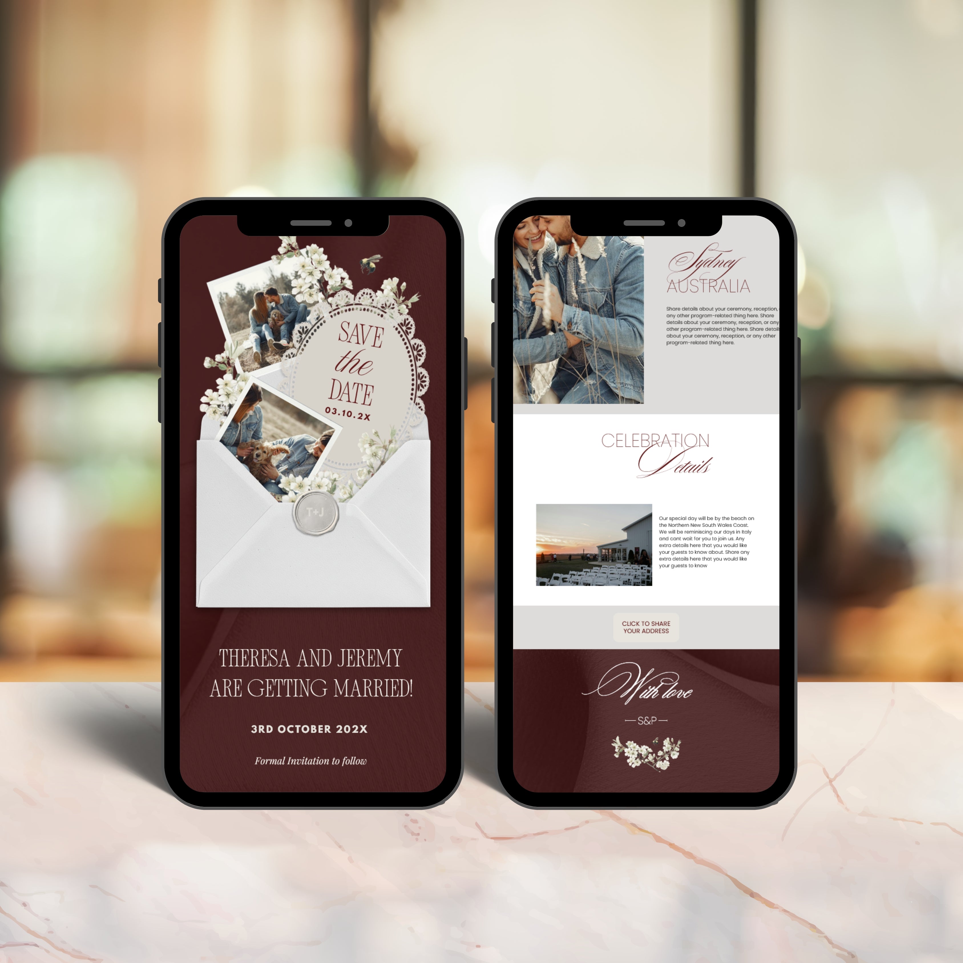 Burgundy Save the Date Website