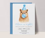 Capybara Birthday Invitations: Capy Blowing Bubbles - Blue