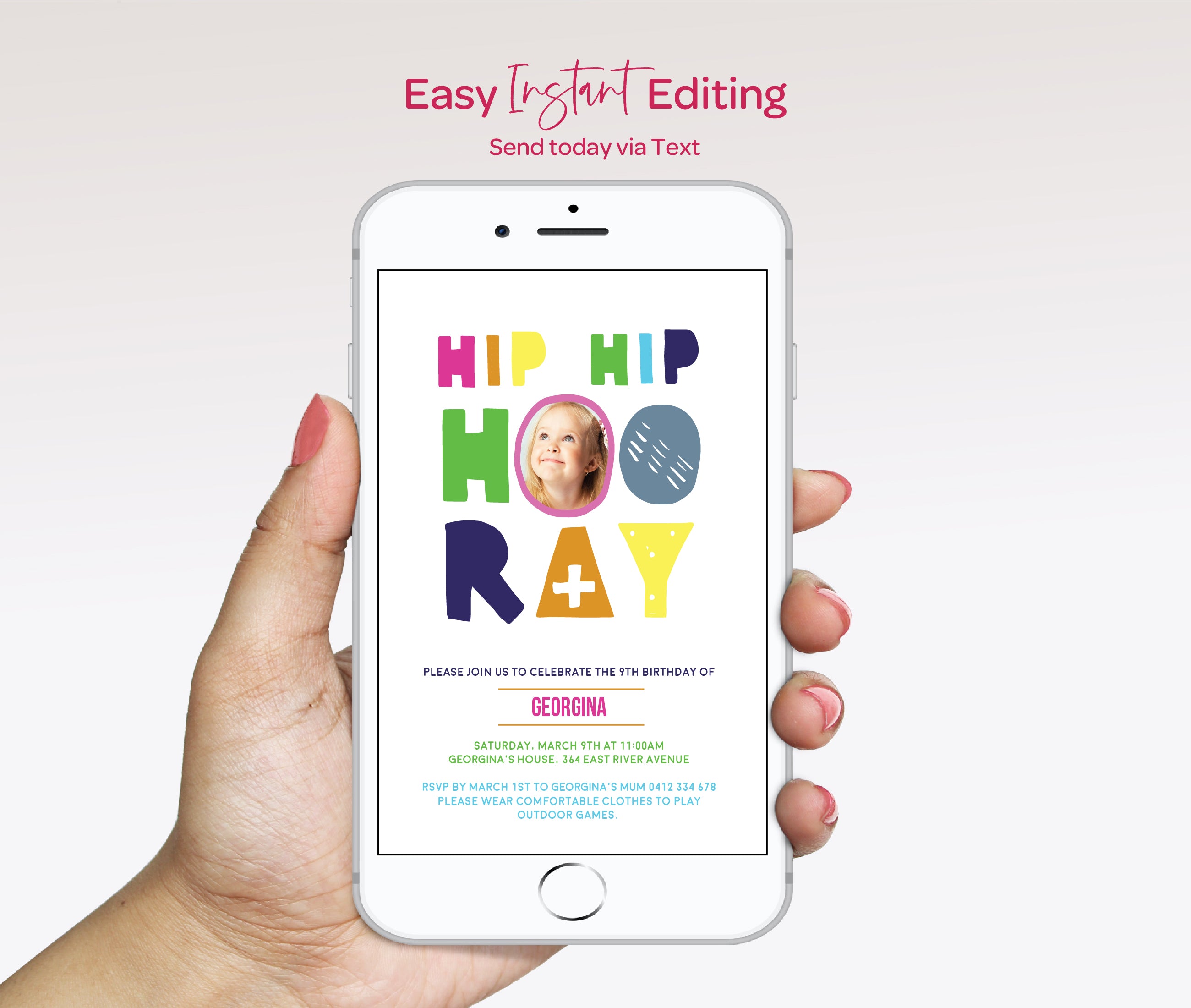 Bright Kids Birthday Invitation with Photo: Colorful Hip Hip Hooray