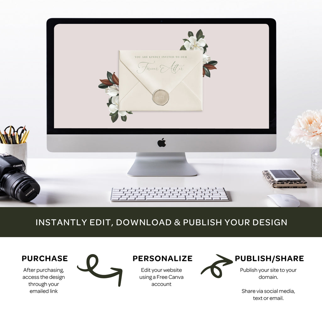 Magnolia Floral Wedding Website with RSVP