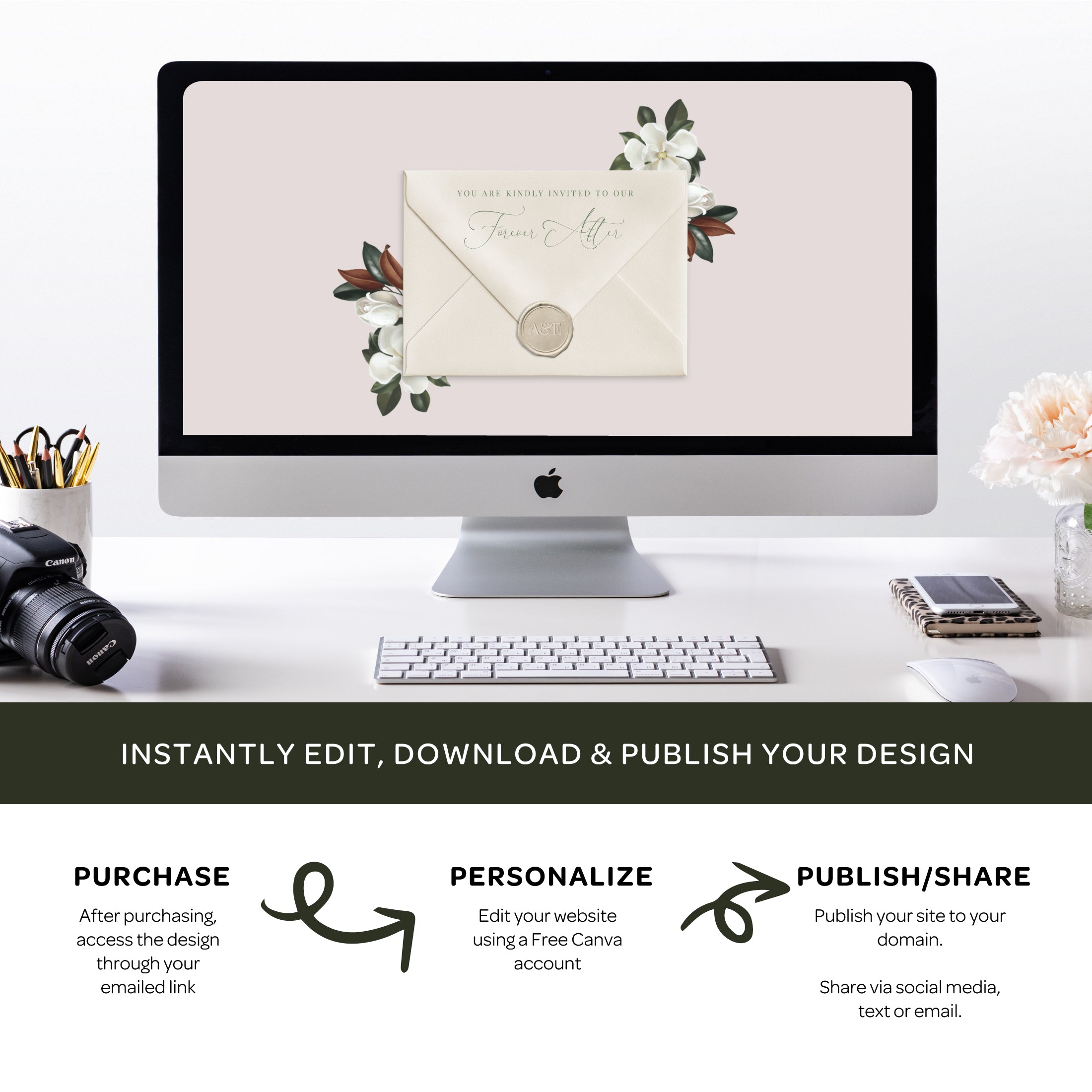 Magnolia Floral Wedding Website with RSVP