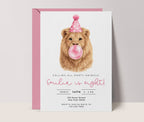 Kids Party Invitations: Cute Lion Blowing Bubbles - Pink