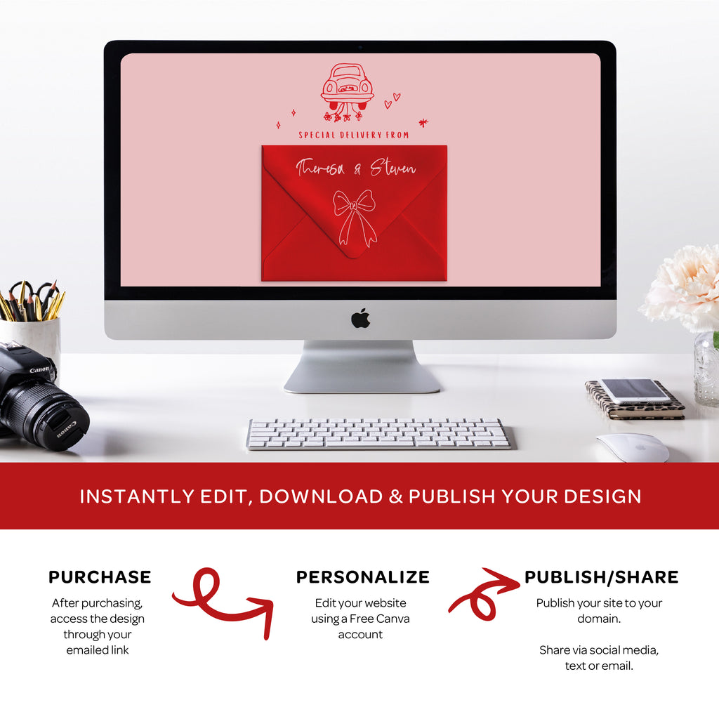 Whimsical Wedding Website with RSVP : Pink + Red