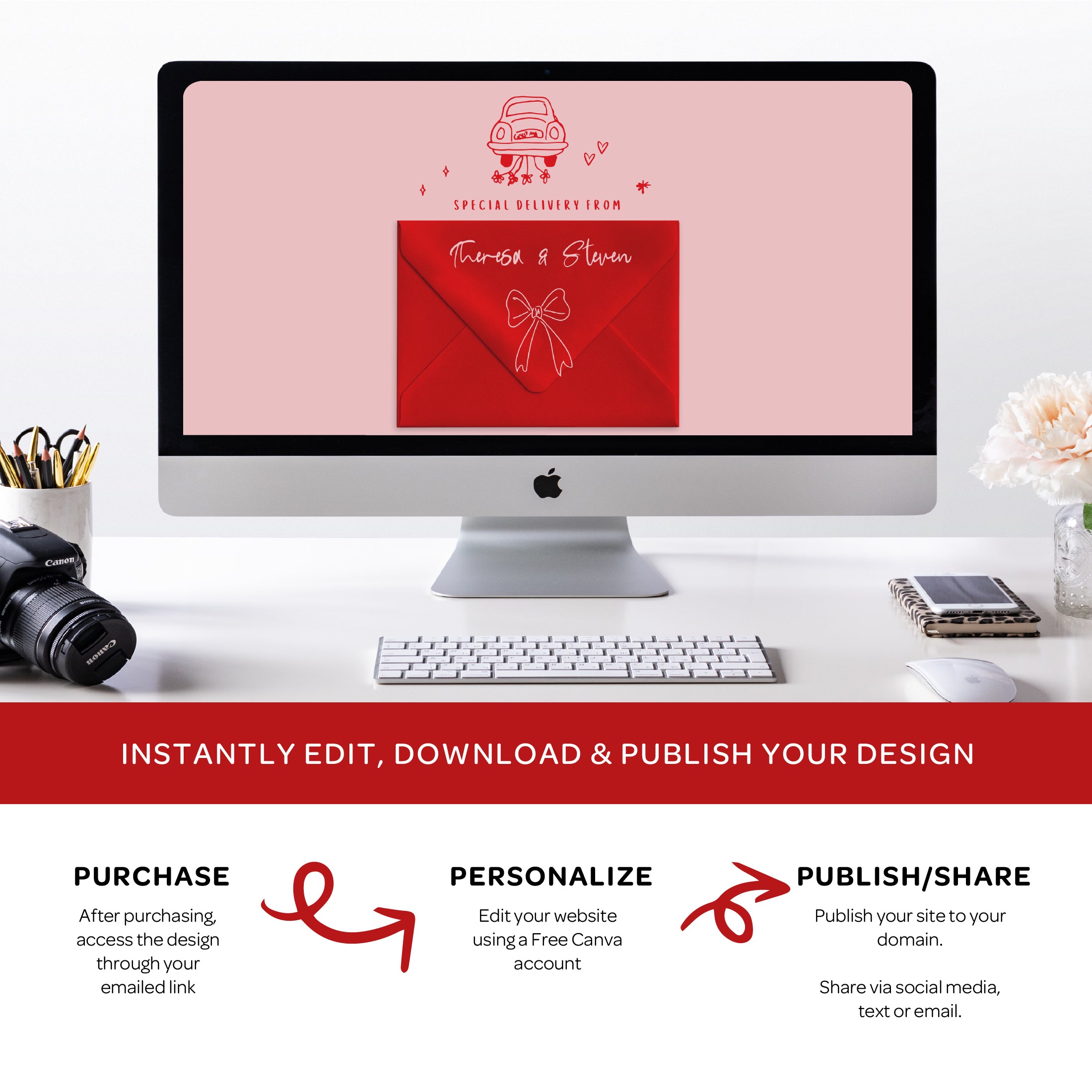 Whimsical Wedding Website with RSVP : Pink + Red