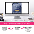 40th Birthday Phone Invitation with RSVP + Countdown Timer: Golden Luxe Blue