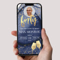 40th Birthday Phone Invitation with RSVP + Countdown Timer: Golden Luxe Blue