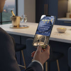 Engagement Invitation Phone with RSVP + Countdown Timer: Golden Luxe Blue