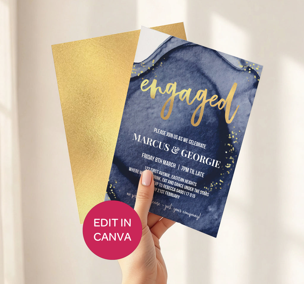 Gold + Navy Engagement Invitations - Golden Luxe Engaged