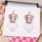 Baby Elephant Blowing Bubbles - Pink Kids Party Animals Invitation