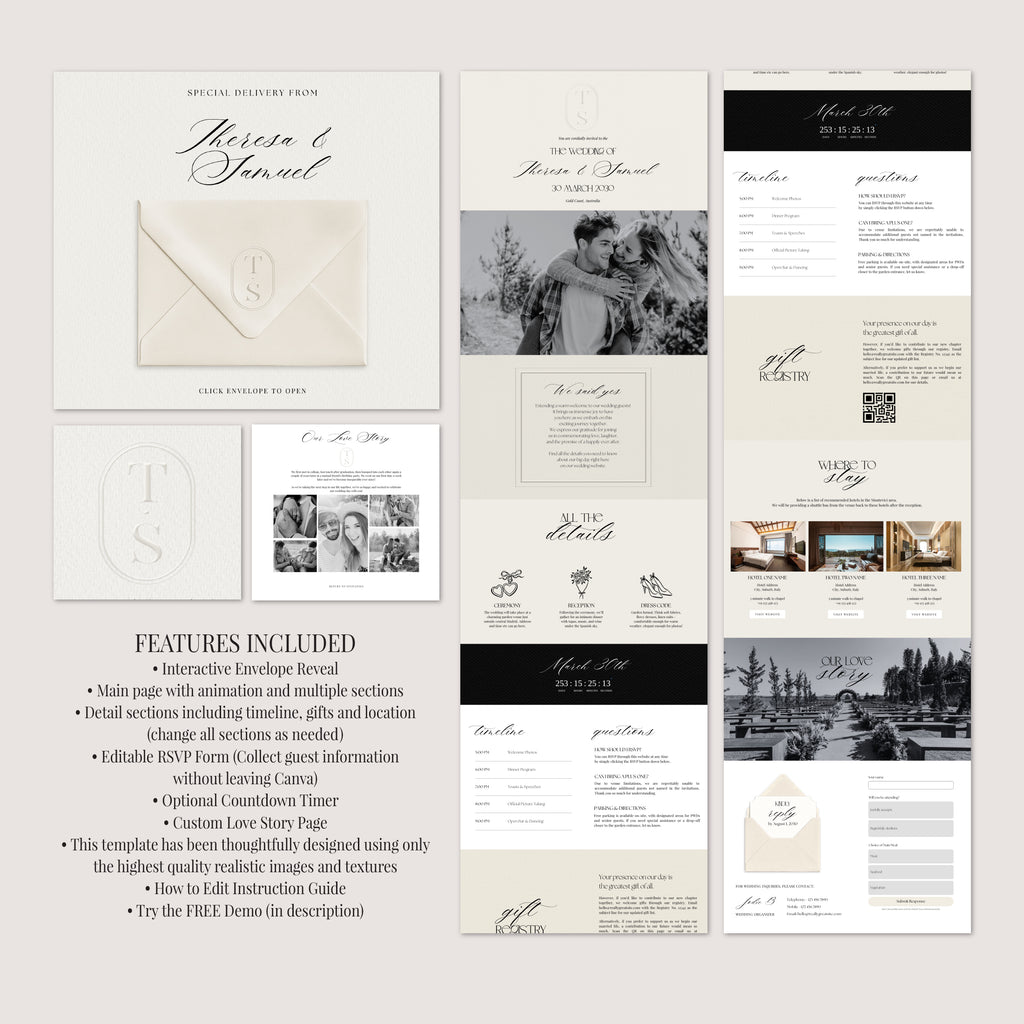 Embossed Monogram Wedding Website with RSVP - Ivory