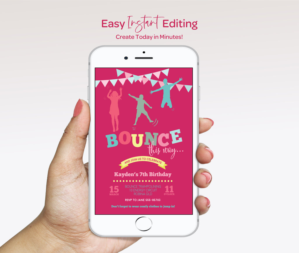 Lets Jump Girls Birthday Invitation