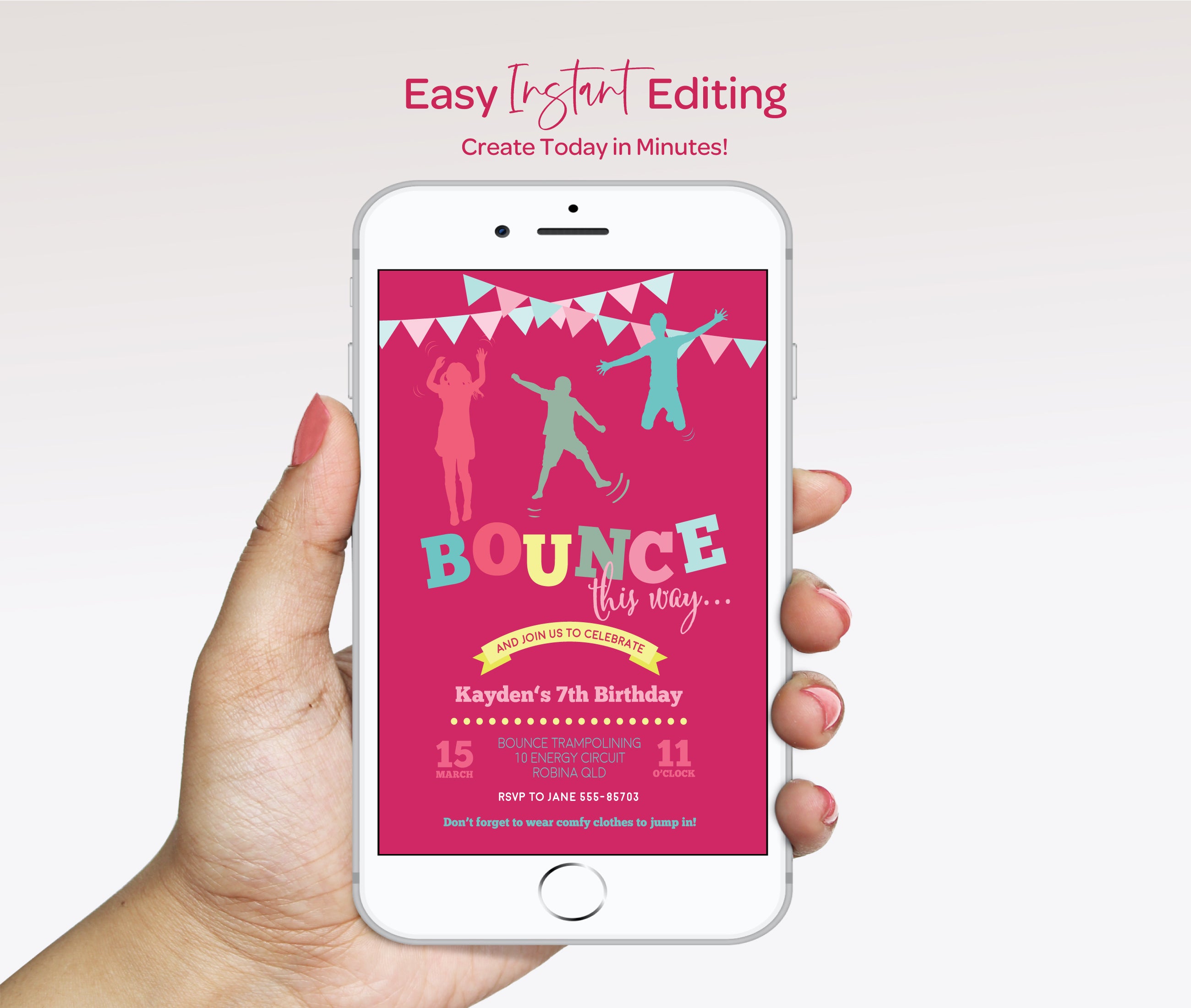 Lets Jump Girls Birthday Invitation