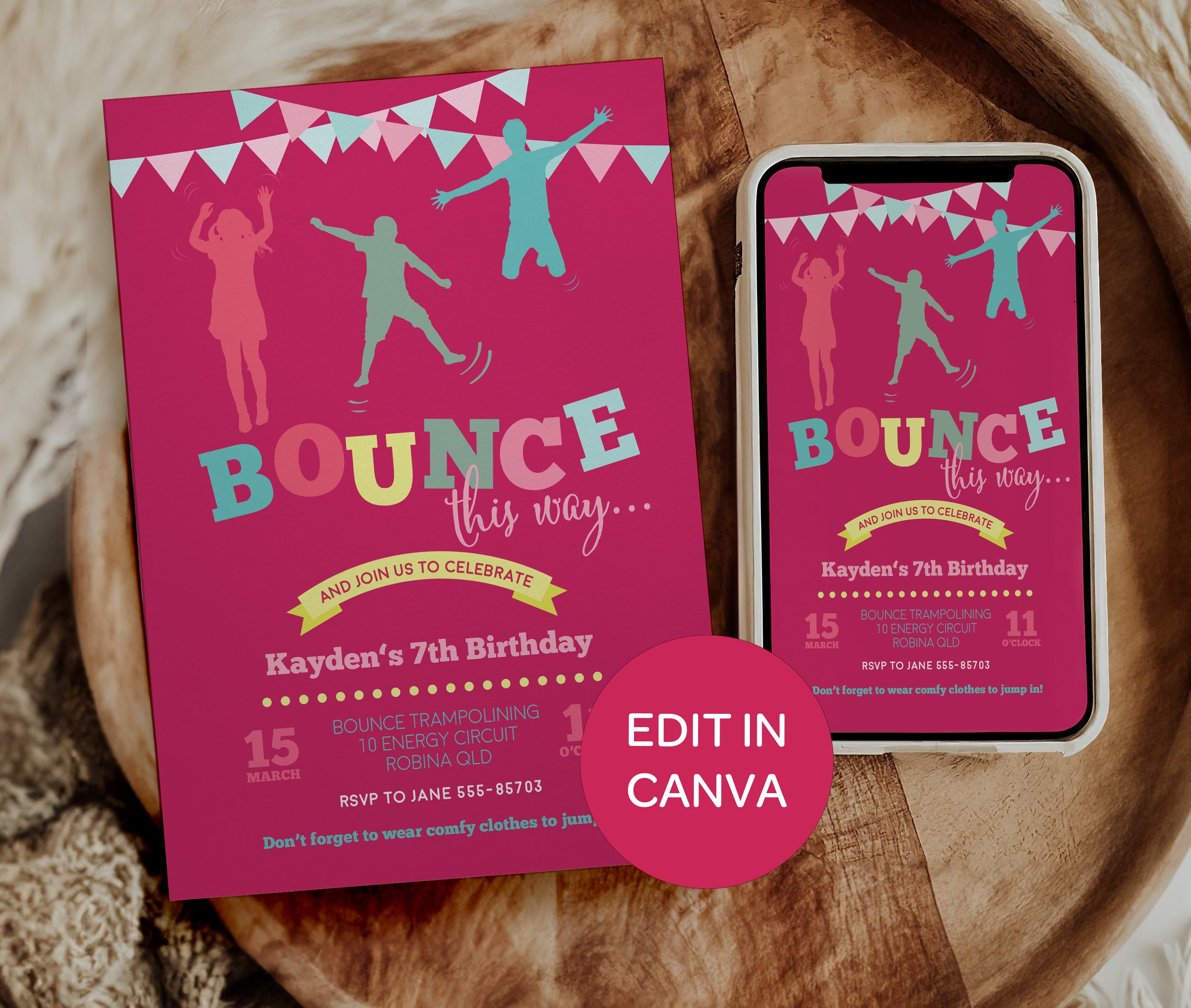 Lets Jump Girls Birthday Invitation