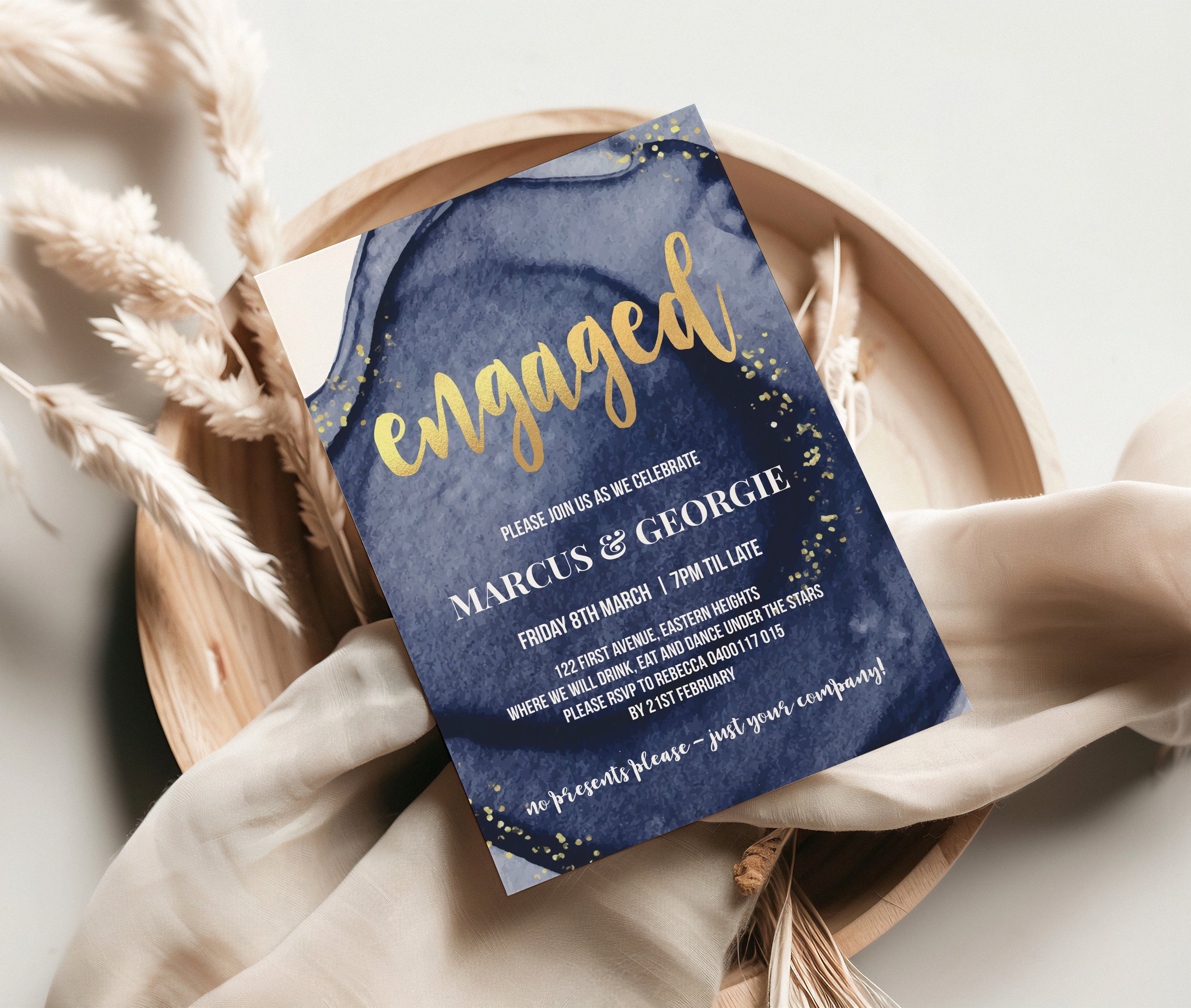 Gold + Navy Engagement Invitations - Golden Luxe Engaged