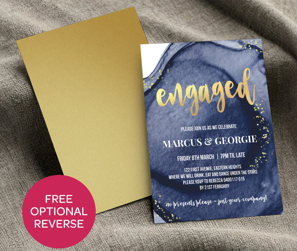 Gold + Navy Engagement Invitations - Golden Luxe Engaged