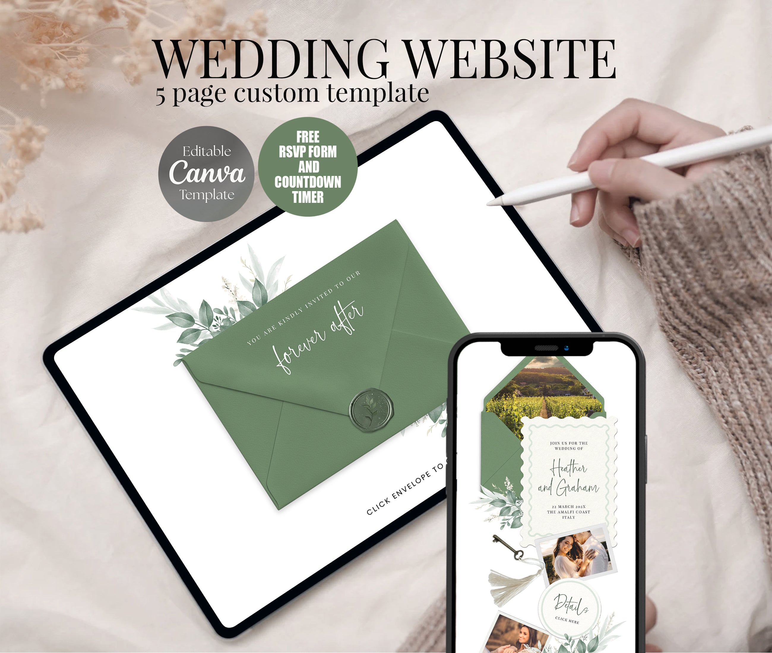 Greenery Wedding Website with RSVP