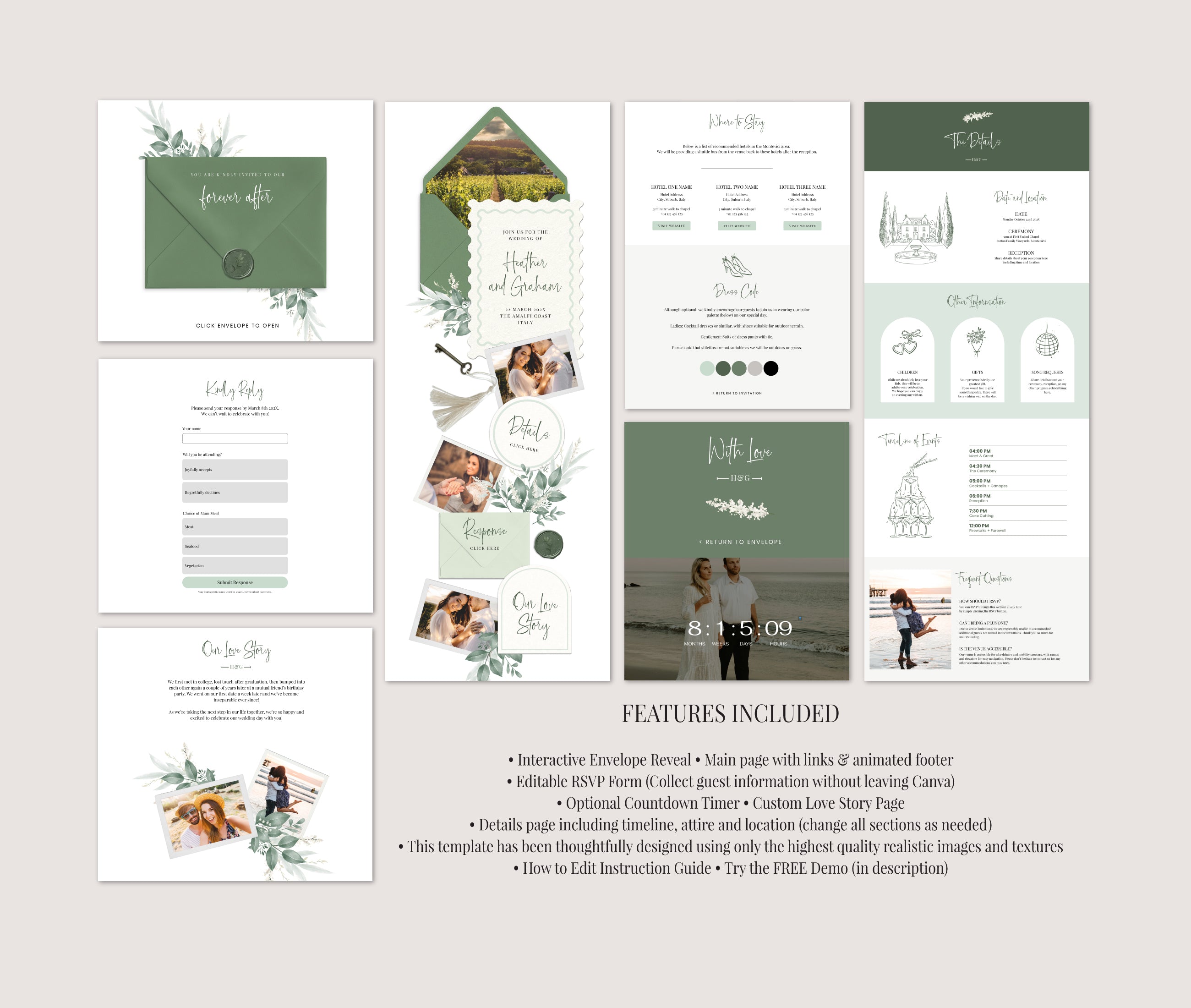 Greenery Wedding Website with RSVP