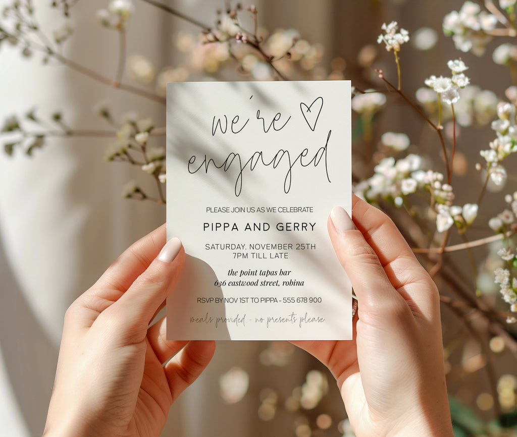 Minimalist Engagement Invitations - We're Engaged Heart