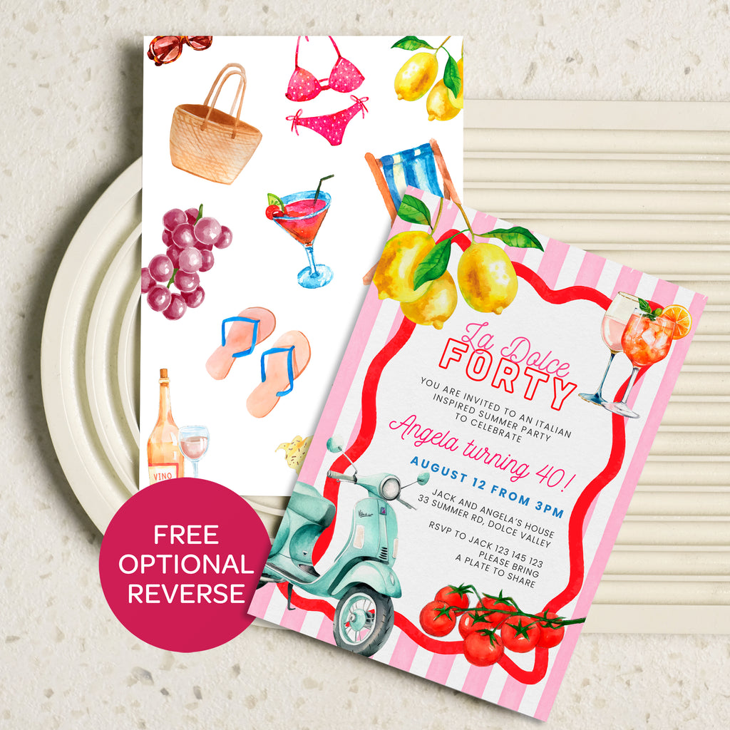 La Dolce 40th Birthday Invitation: Italian Watercolor Illustrated Invite