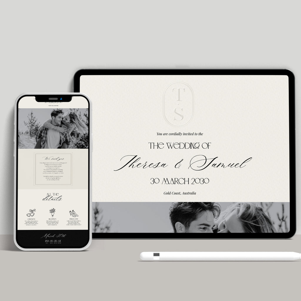 Embossed Monogram Wedding Website with RSVP - Ivory