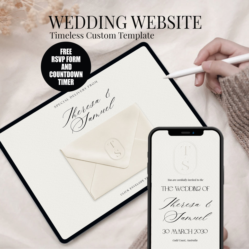Embossed Monogram Wedding Website with RSVP - Ivory