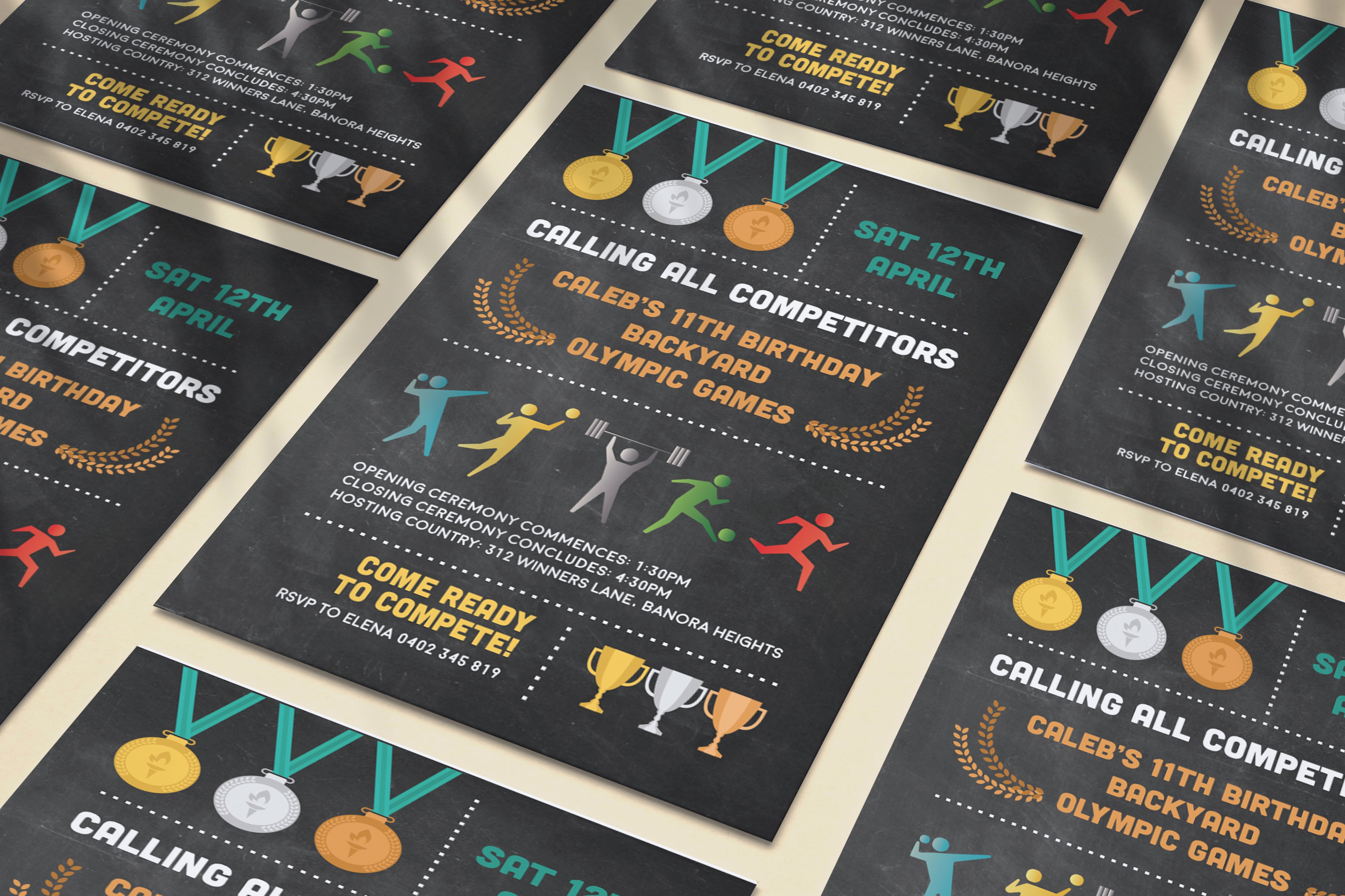 Olympics Birthday Invitations: Kids Backyard Games Sports Invite